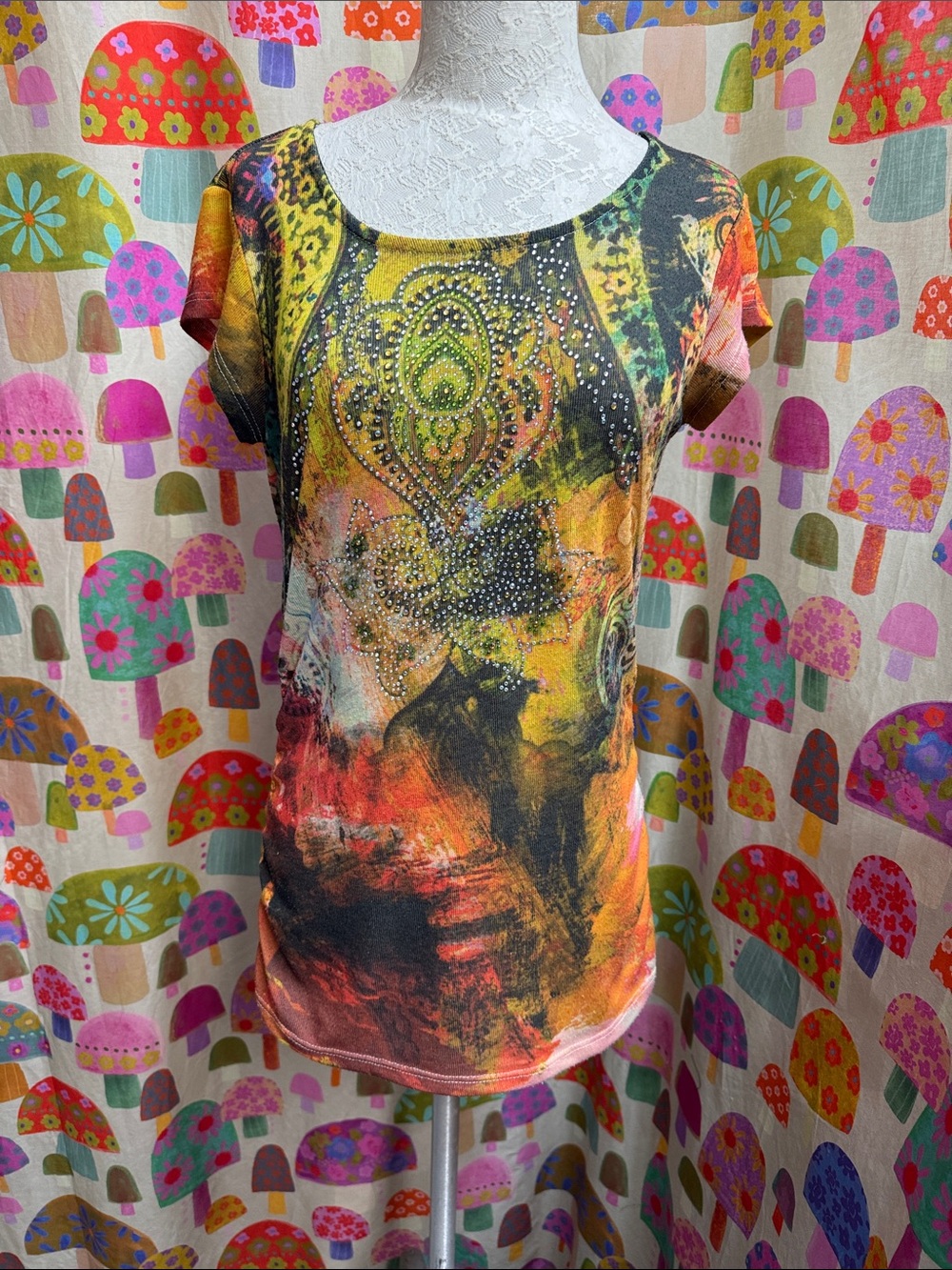 Boho Chic S/S Blouse with Crystals. Medium